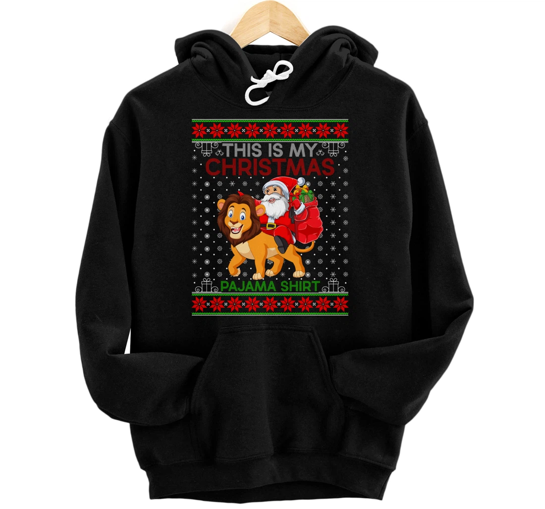 Personalized Ugly Lion Xmas Sweater Style Santa Riding Lion Christmas Pullover Hoodie