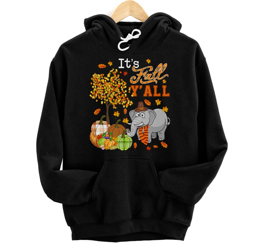 Personalized It's Autumn Y'all Thanksgiving Elephant Fall Tree Pumpkins Pullover Hoodie