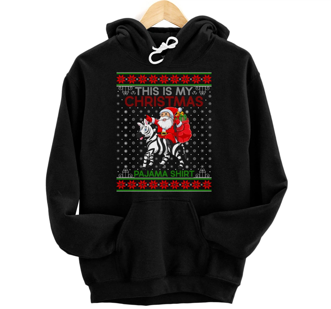 Personalized Ugly Zebra Xmas Sweater Style Santa Riding Zebra Christmas Pullover Hoodie