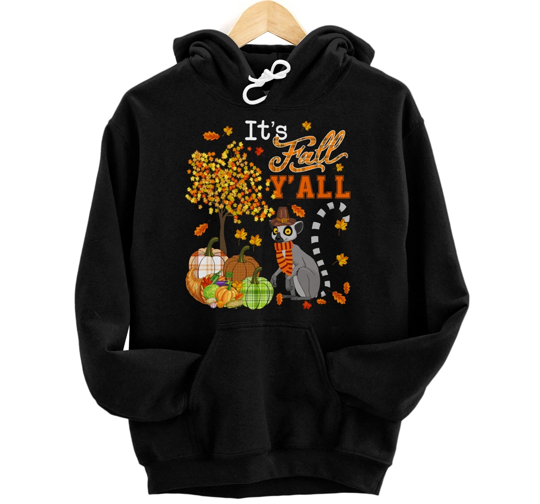 Personalized It's Autumn Y'all Thanksgiving Lemur Fall Tree Pumpkins Pullover Hoodie