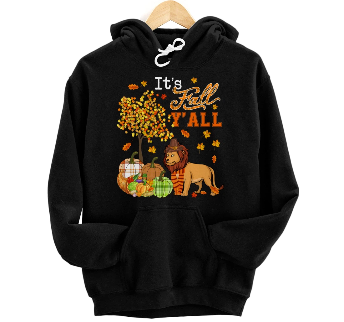 Personalized It's Autumn Y'all Thanksgiving Lion Fall Tree Pumpkins Pullover Hoodie