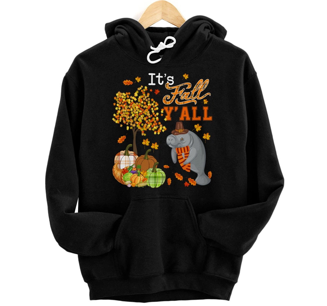 Personalized It's Autumn Y'all Thanksgiving Manatee Fall Tree Pumpkins Pullover Hoodie