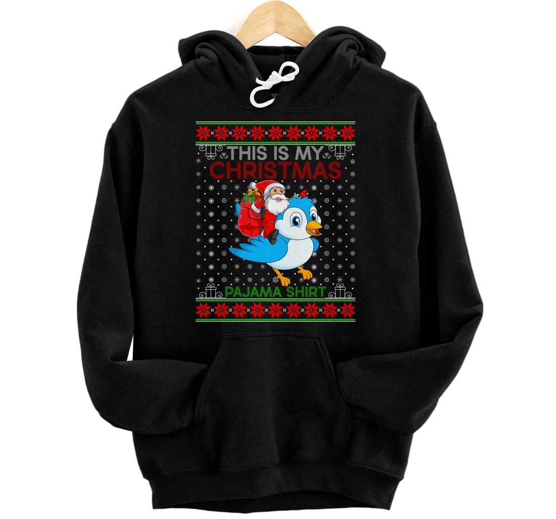 Personalized Ugly Xmas Sweater Style Santa Riding Bluebird Christmas Pullover Hoodie