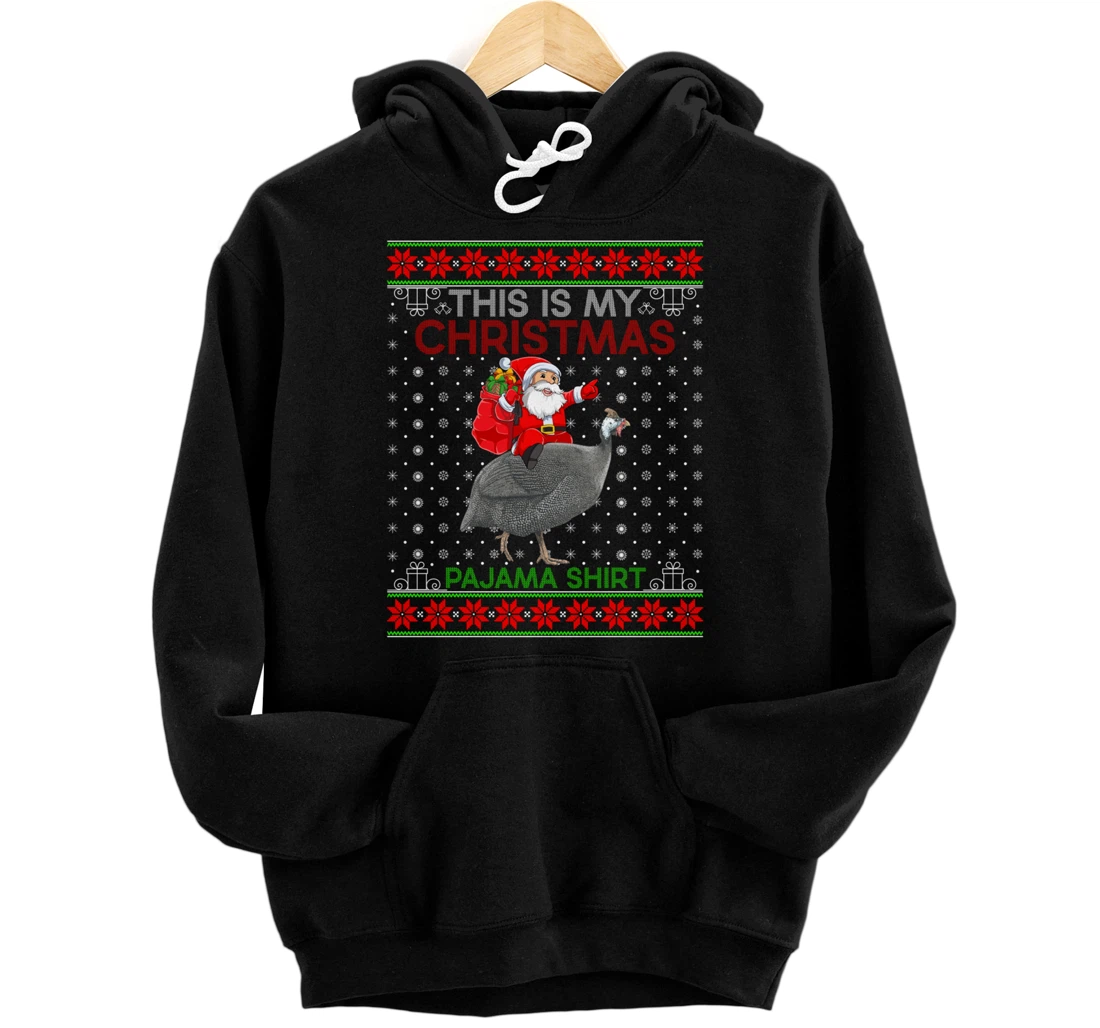 Personalized Ugly Xmas Sweater Style Santa Riding Guinea Fowl Christmas Pullover Hoodie