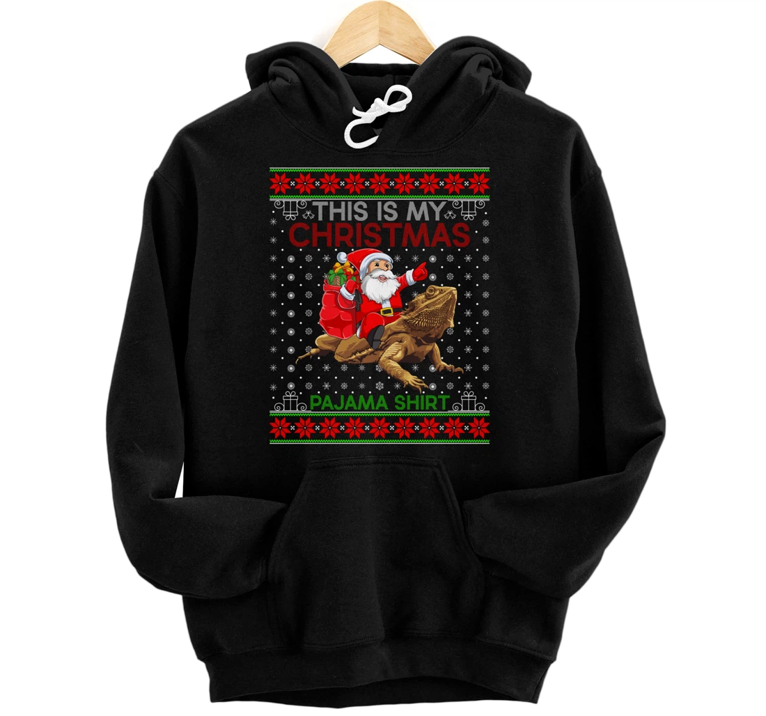 Personalized Ugly Xmas Sweater Santa Riding Bearded Dragon Christmas Pullover Hoodie