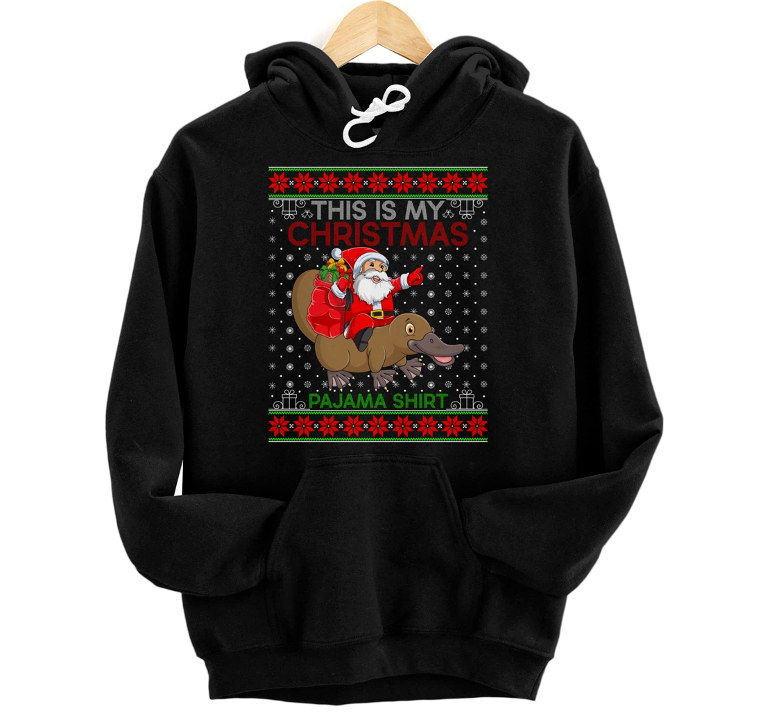 Personalized Ugly Xmas Sweater Style Santa Riding Platypus Christmas Pullover Hoodie