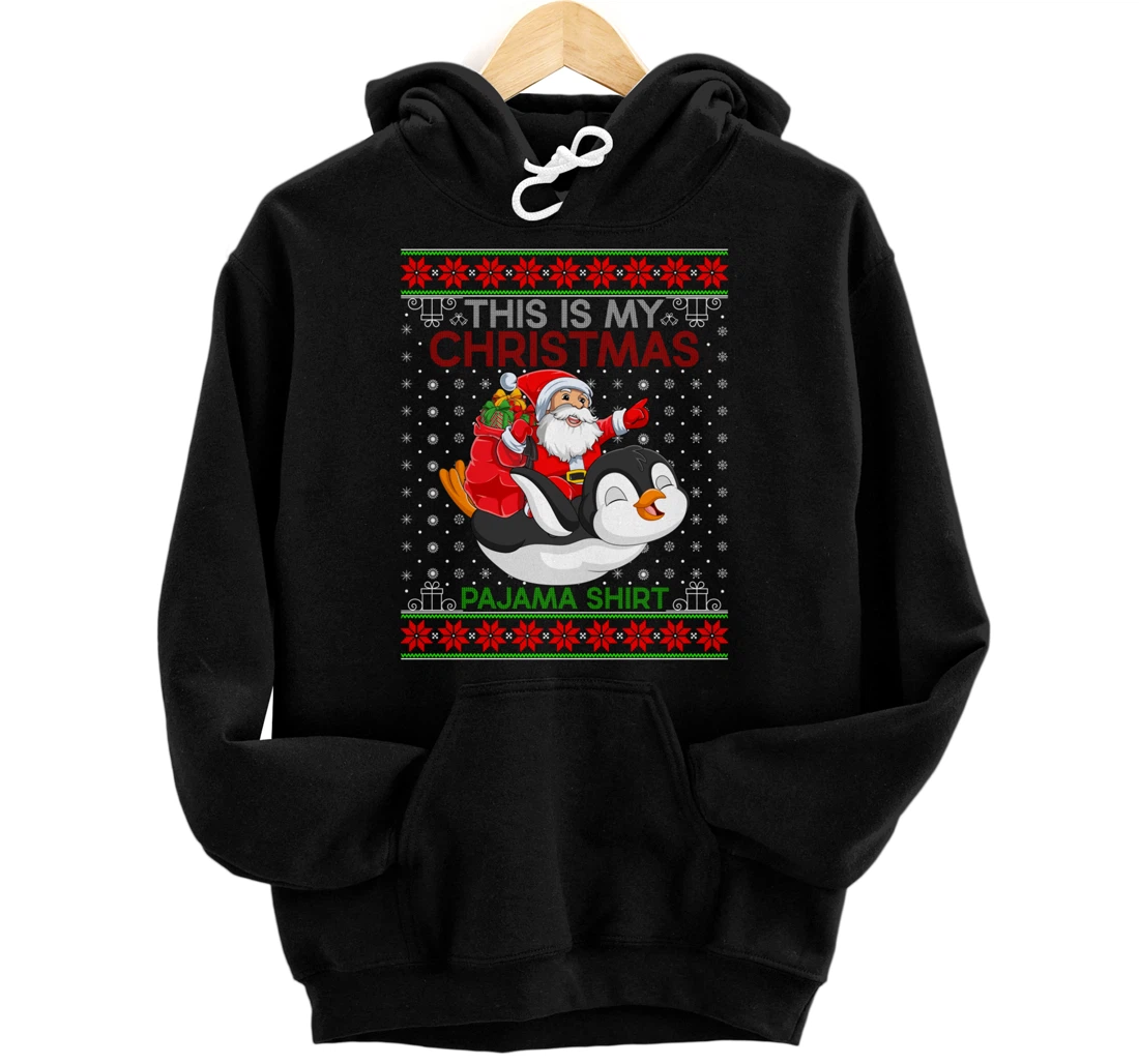 Personalized Ugly Xmas Sweater Style Santa Riding Penguin Christmas Pullover Hoodie