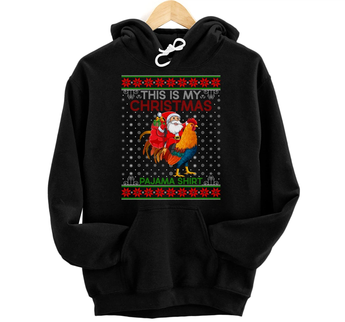 Personalized Ugly Xmas Sweater Style Santa Riding Rooster Christmas Pullover Hoodie