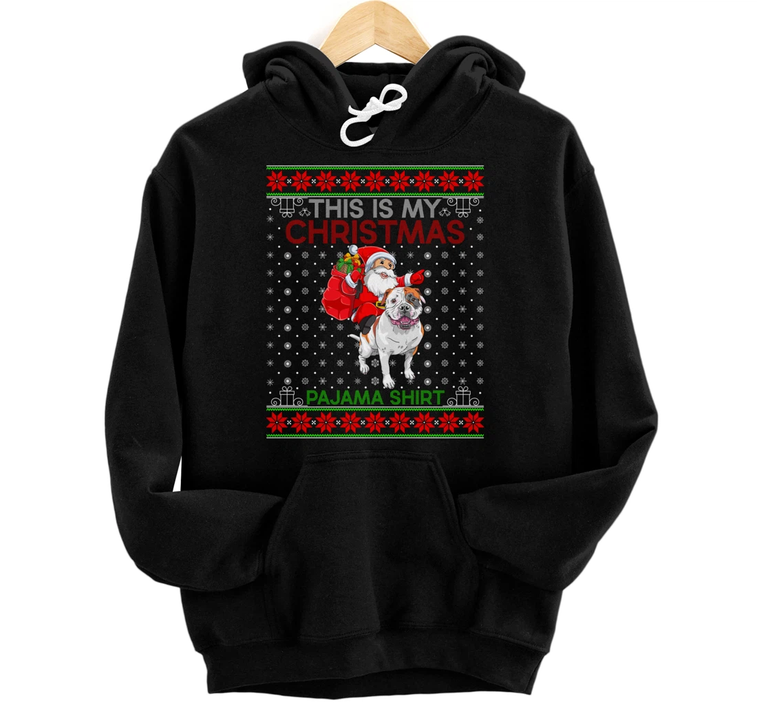 Personalized Ugly Xmas Sweater Santa Riding American Bulldog Christmas Pullover Hoodie