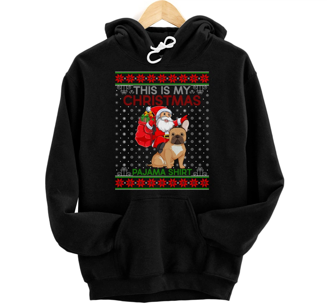 Personalized Ugly Xmas Sweater Santa Riding French Bulldog Christmas Pullover Hoodie