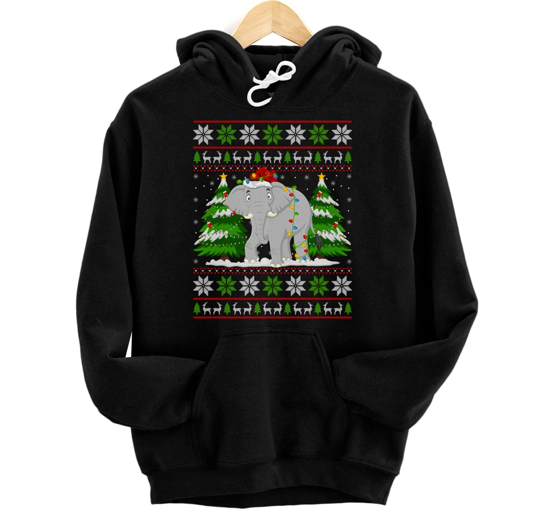 Personalized Elephant Christmas Lights Xmas Ugly Sweater Christmas Pullover Hoodie