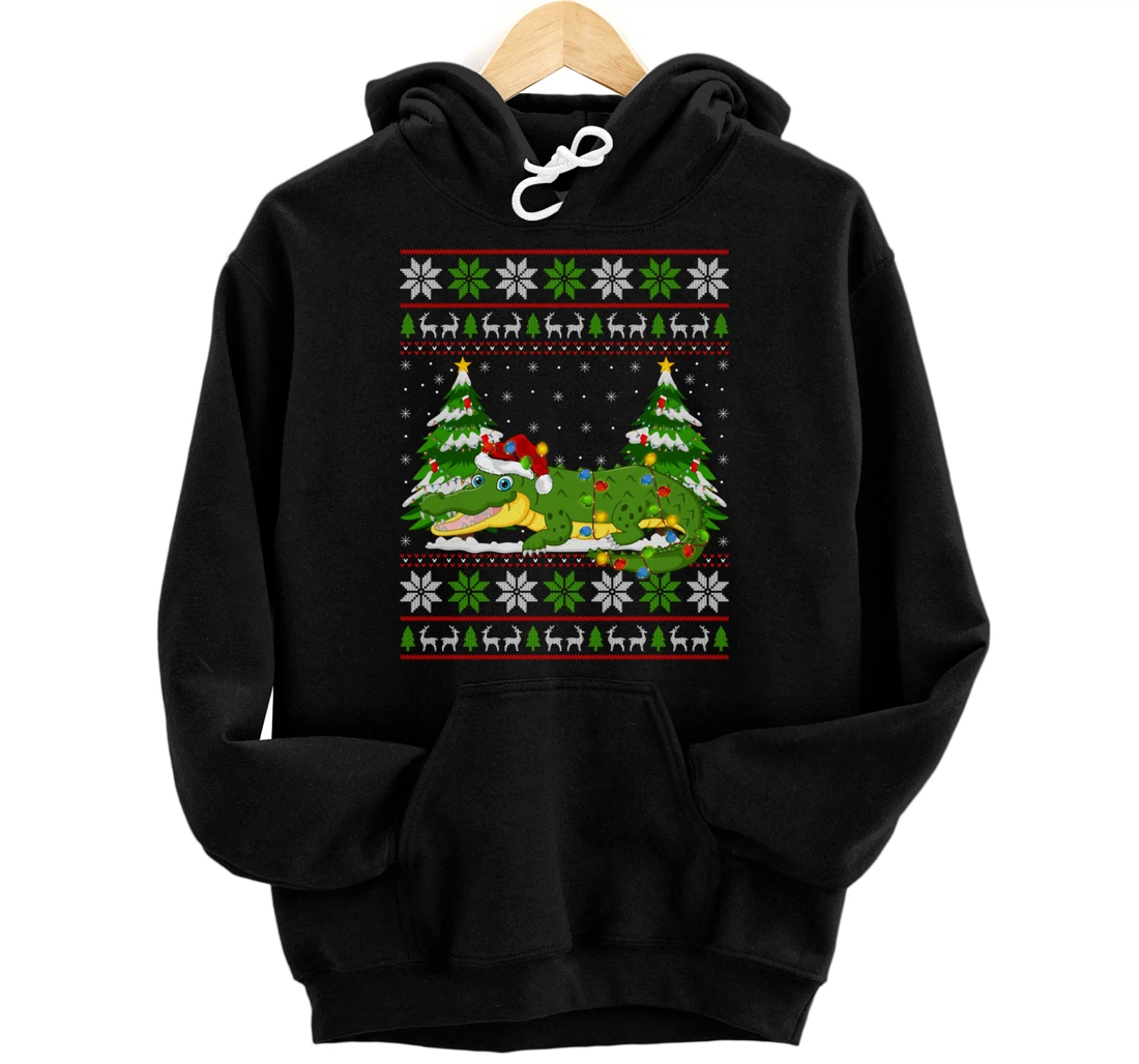 Personalized Crocodile Christmas Lights Xmas Ugly Sweater Christmas Pullover Hoodie