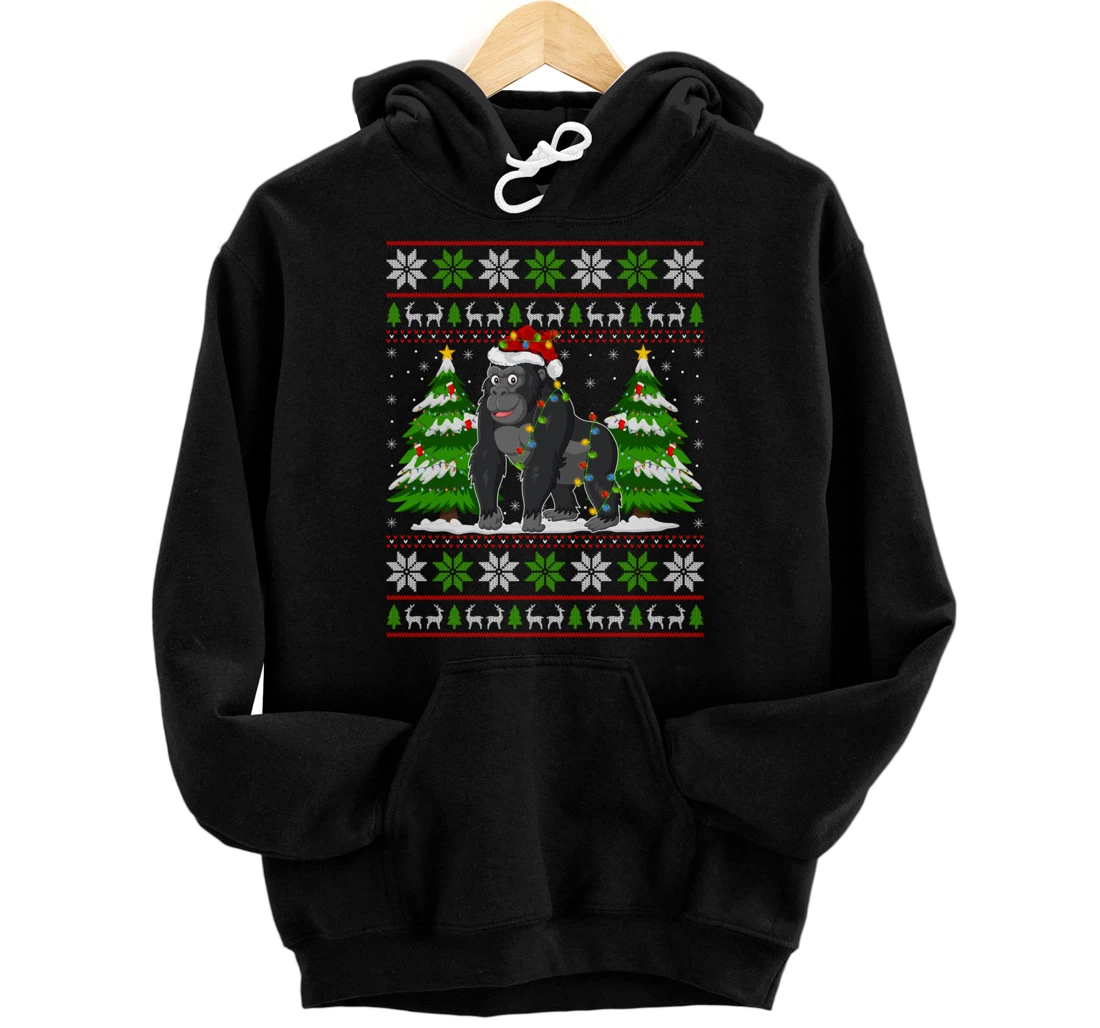 Personalized Gorilla Christmas Lights Xmas Ugly Sweater Christmas Pullover Hoodie