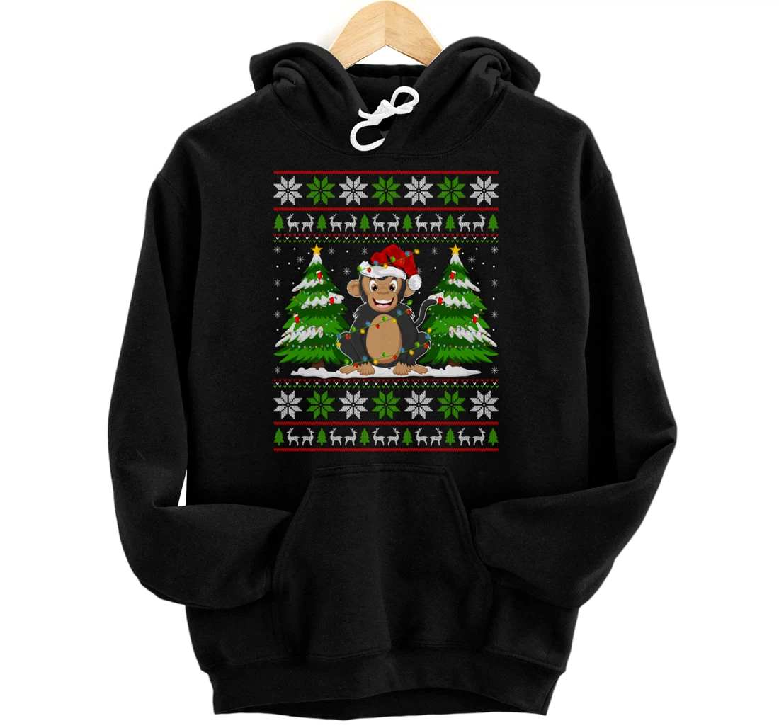 Personalized Christmas Monkey Lights Xmas Ugly Sweater Monkey Christmas Pullover Hoodie