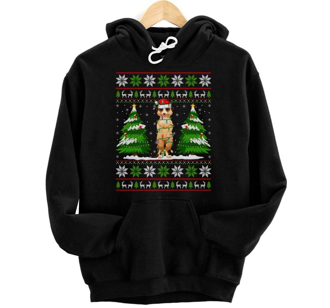 Personalized Meerkat Christmas Lights Xmas Ugly Sweater Christmas Pullover Hoodie