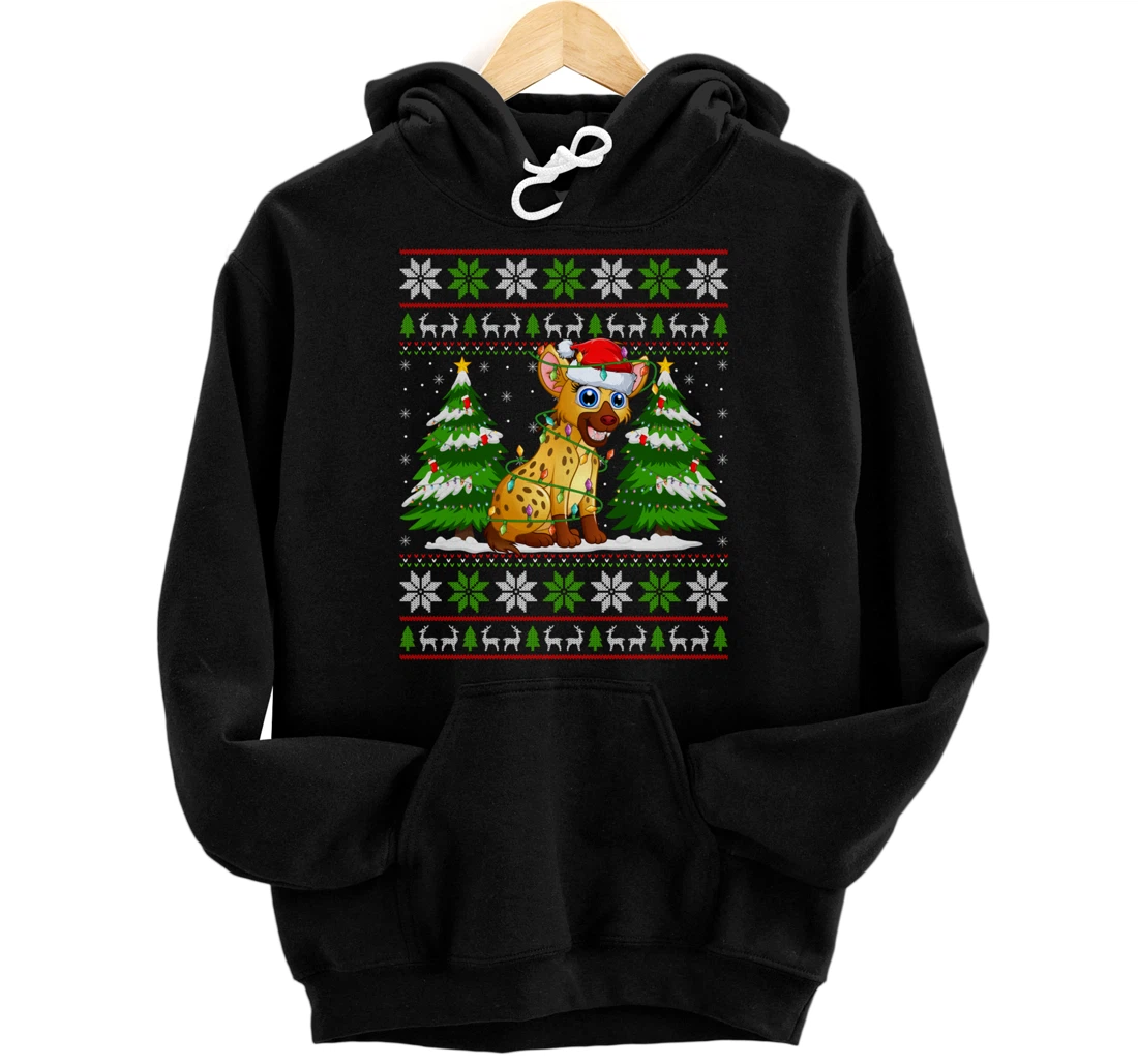 Personalized Hyena Christmas Lights Xmas Ugly Sweater Christmas Pullover Hoodie