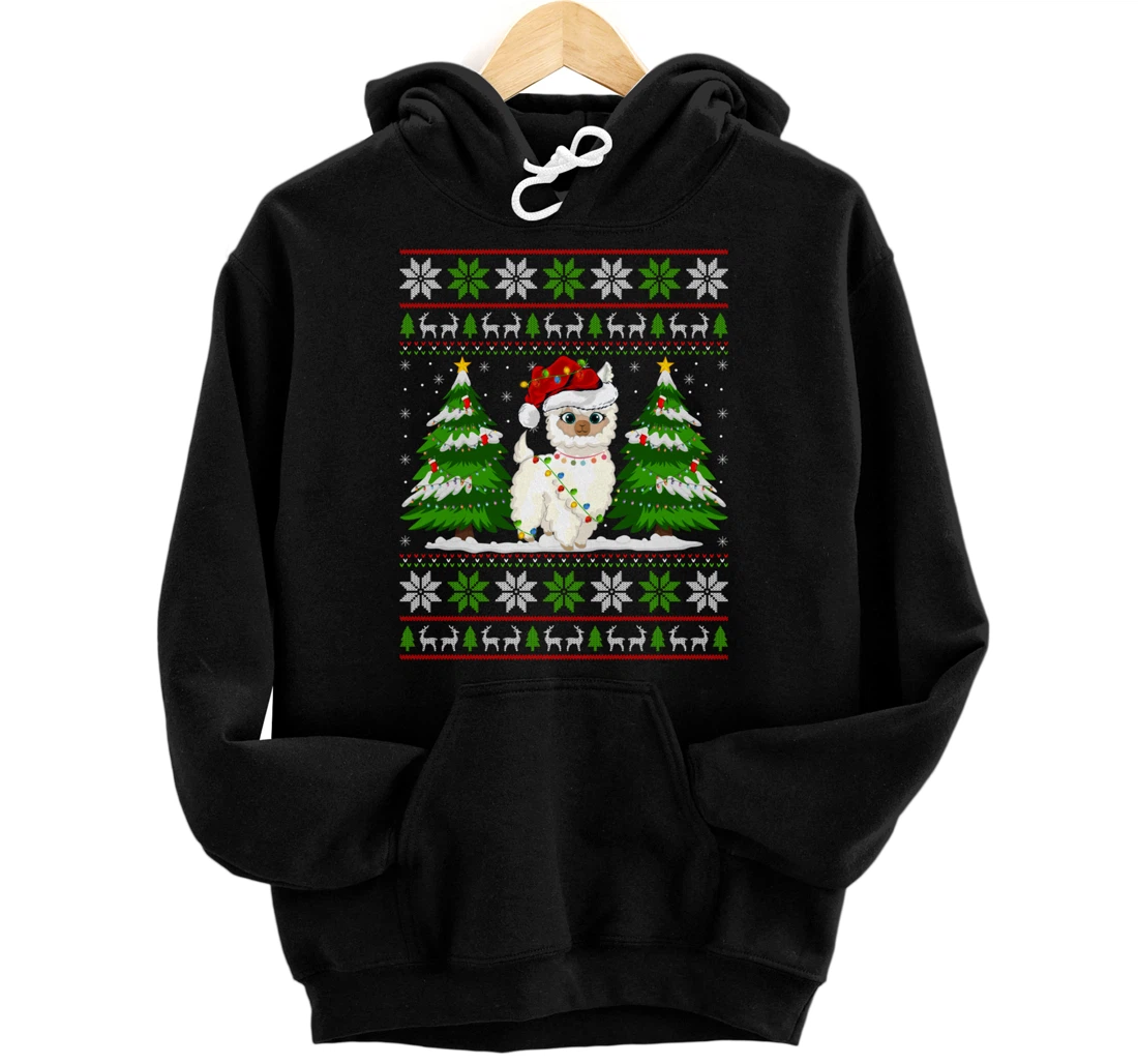 Personalized Llama Christmas Lights Xmas Ugly Sweater Alpaca Christmas Pullover Hoodie