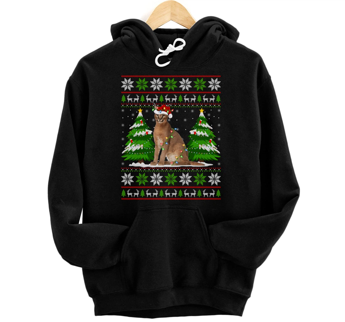 Personalized Caracal Christmas Lights Xmas Ugly Sweater Christmas Pullover Hoodie