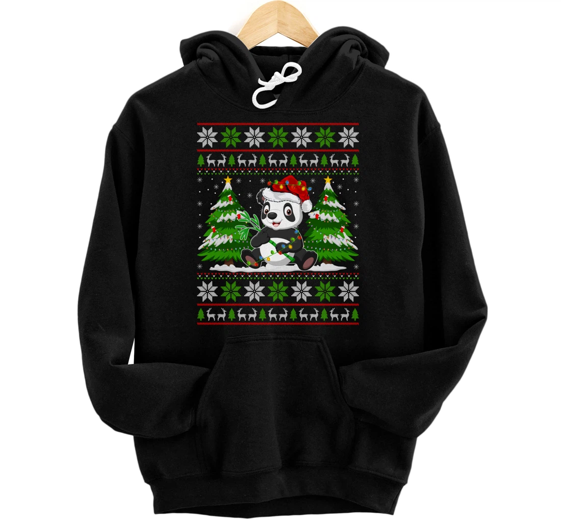 Personalized Panda Christmas Lights Xmas Ugly Sweater Christmas Pullover Hoodie