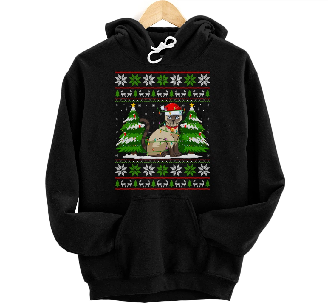 Personalized Siamese Cat Christmas Lights Xmas Ugly Sweater Christmas Pullover Hoodie