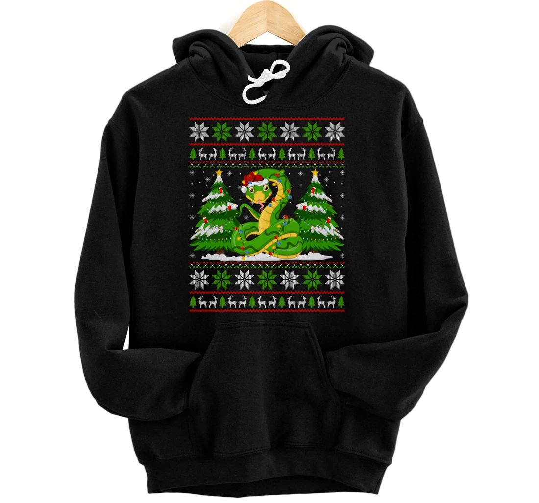 Personalized Christmas Snake Lights Xmas Ugly Sweater Snake Christmas Pullover Hoodie