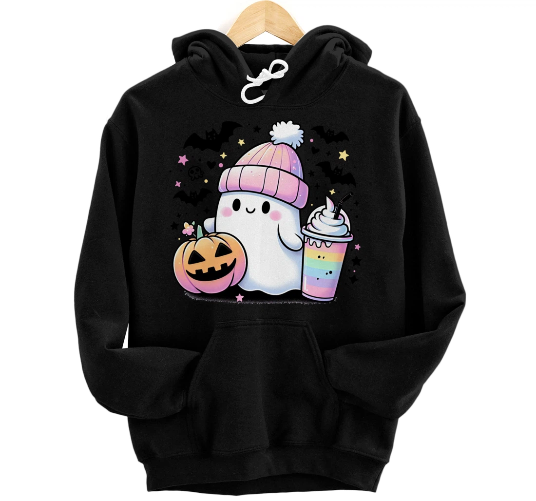 Personalized Cute Ghost Drinking Coffee Latte Ghost Boo Halloween Women Pullover Hoodie