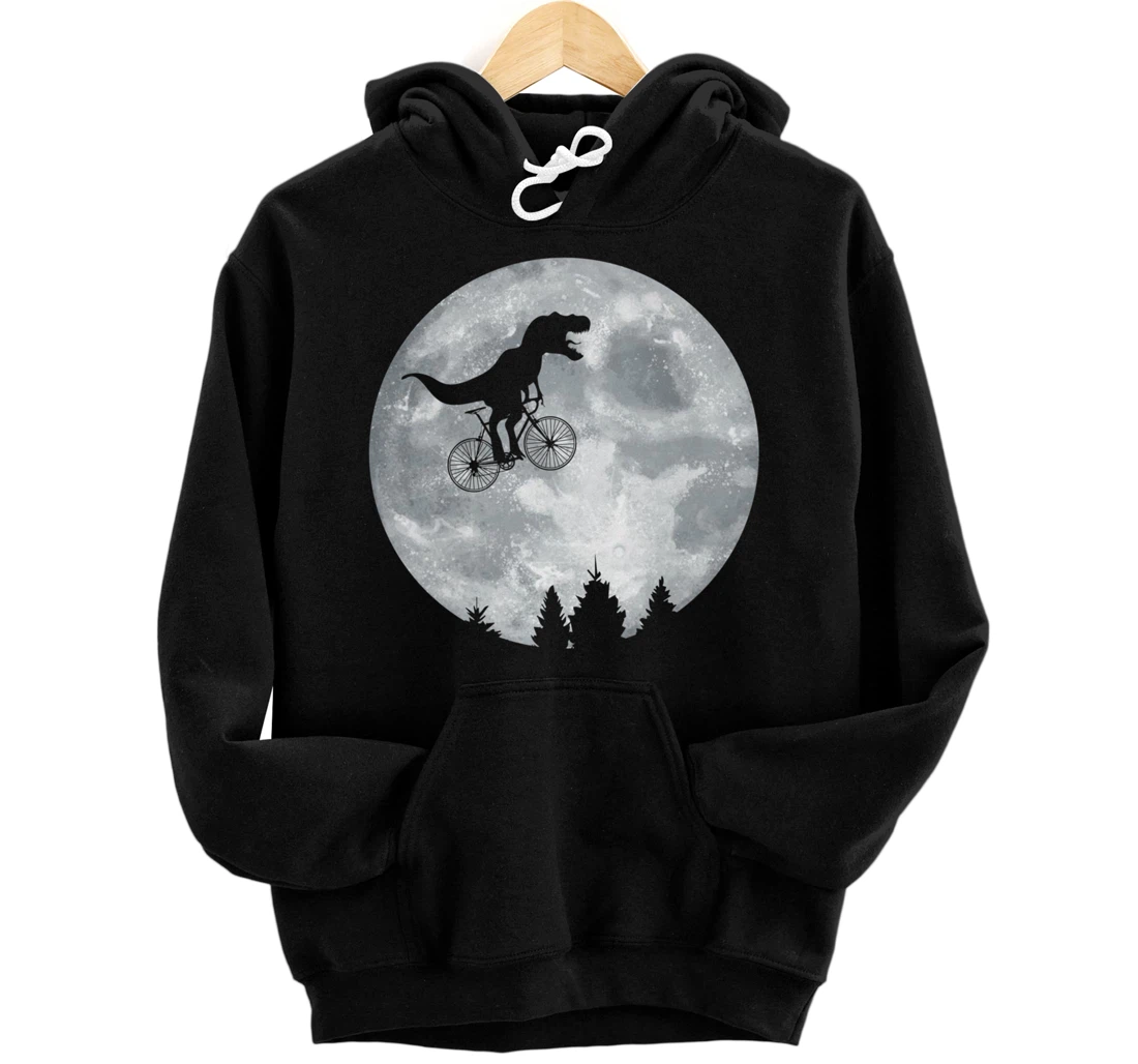 Personalized Dino Trex Riding Moon Bike Halloween Lunar Cycling Pullover Hoodie