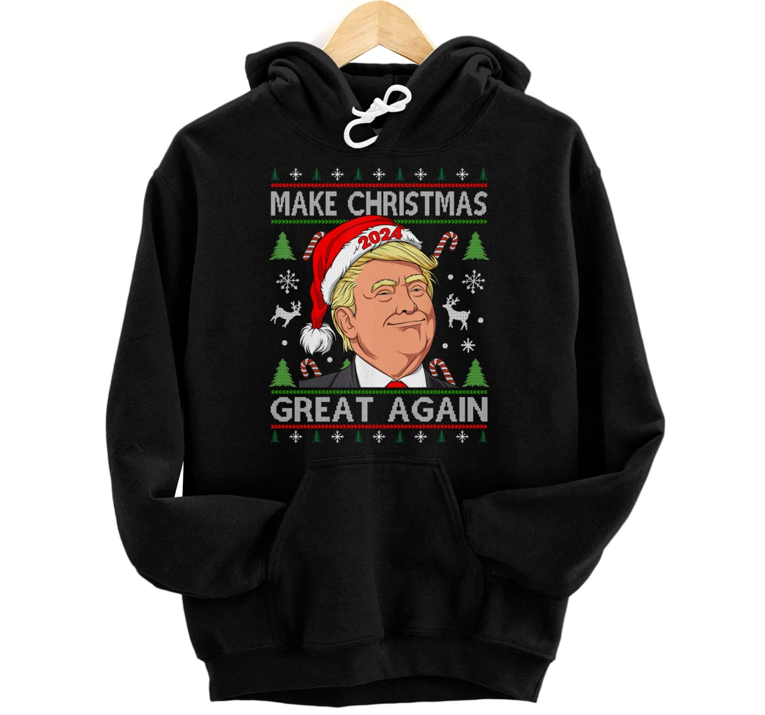 Personalized Funny Trump 2024 Make Christmas Great Again Ugly Sweater Pullover Hoodie