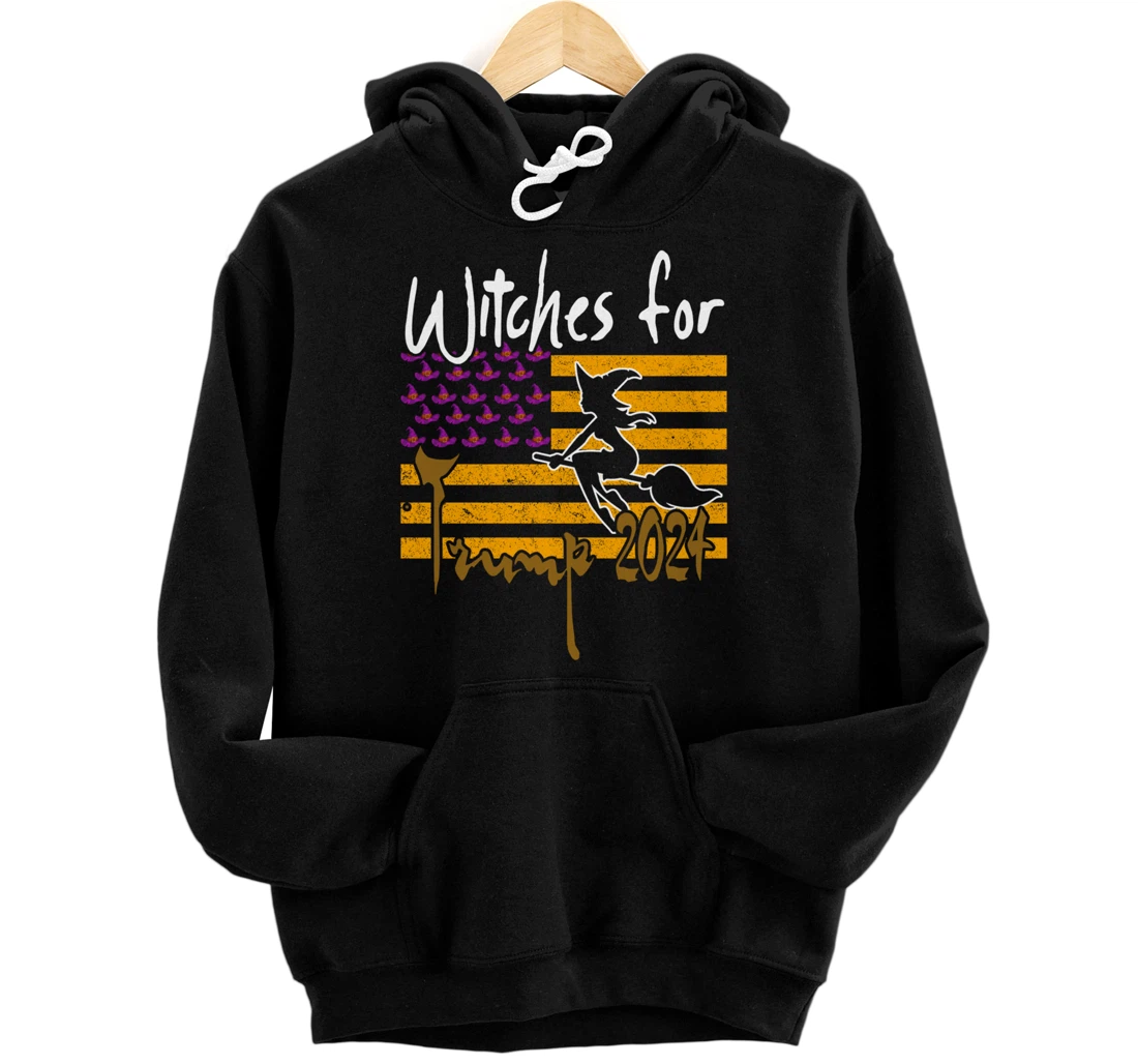 Personalized American Flag Witches For Trump 2024 Halloween Pullover Hoodie