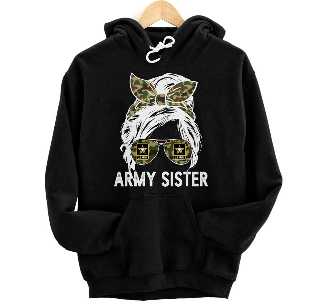 Personalized Cool Army Sister Soldier Family Messy Bun Mother's Day Pullover Hoodie