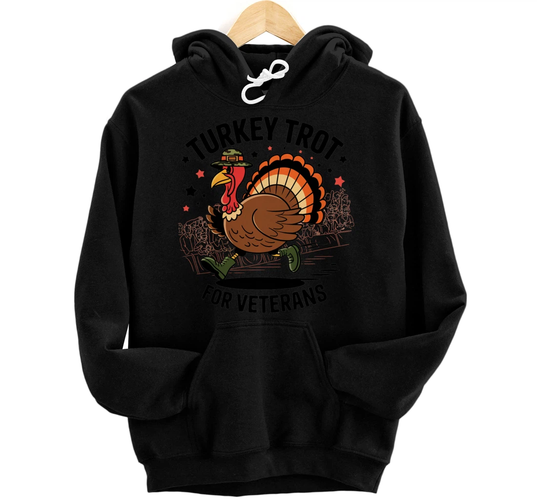 Personalized Patriotic Turkey Trot Veteran Thanksgiving Pullover Hoodie