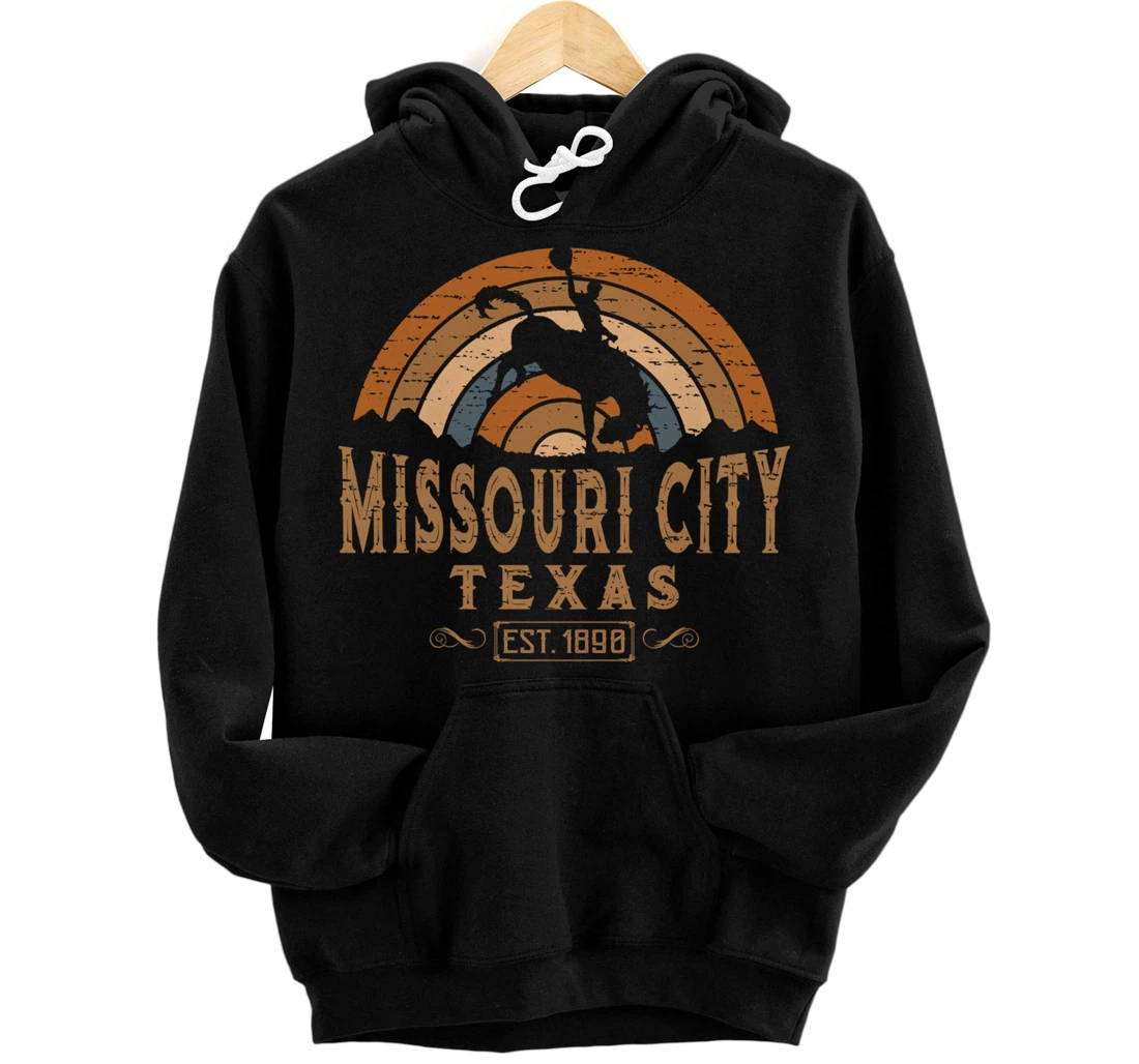 Personalized Missouri City Texas TX Retro Style Rodeo Cowboy Pullover Hoodie