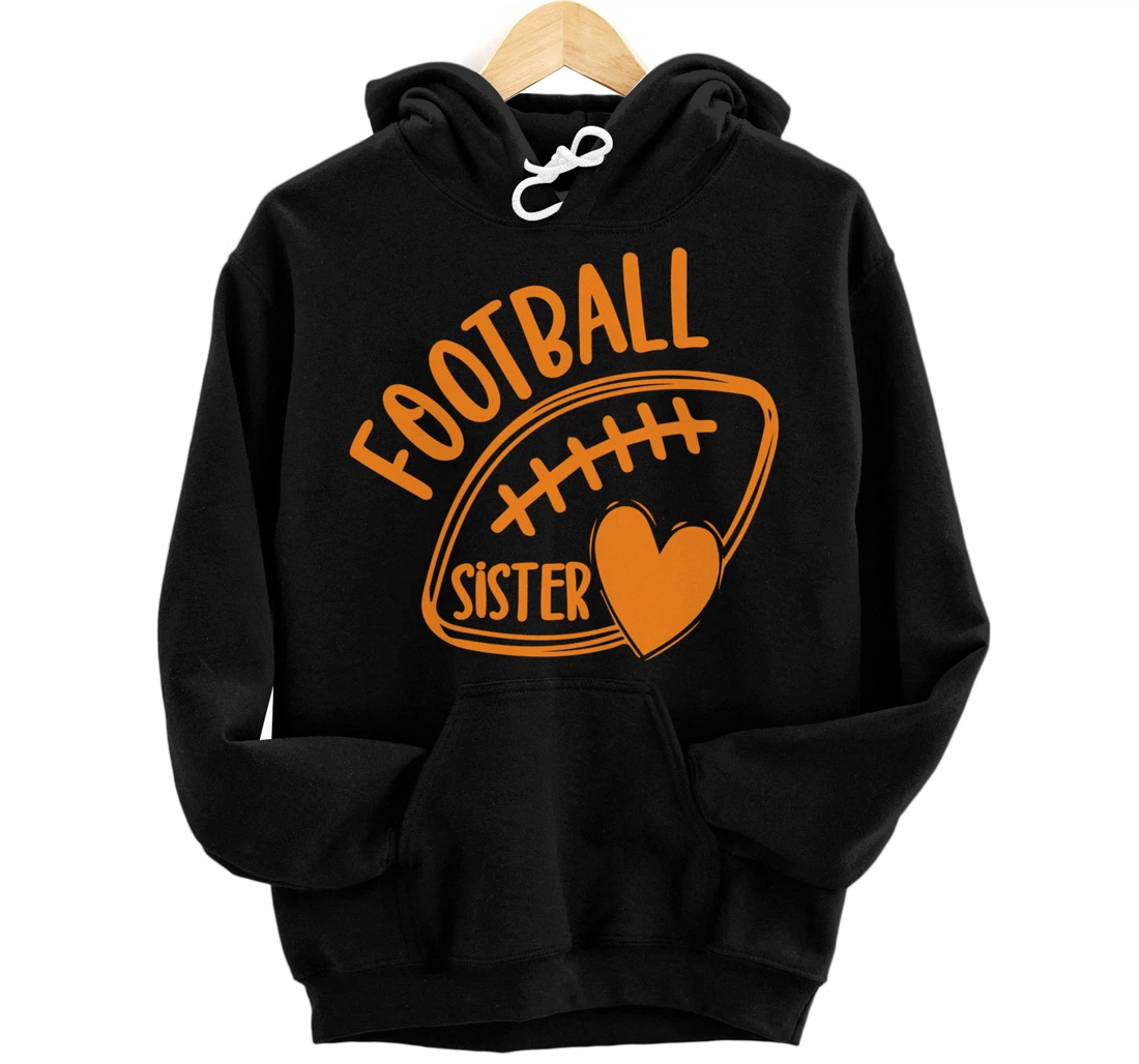 Personalized Girls Game Day Orange and Black High School Football Sister Pullover Hoodie