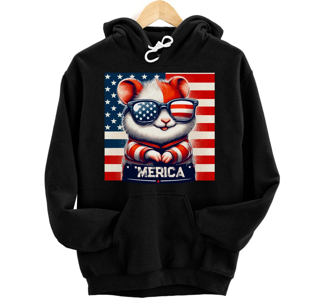 Personalized 4th of July Patriotic Sunglasses Day Hamster Independence Pullover Hoodie