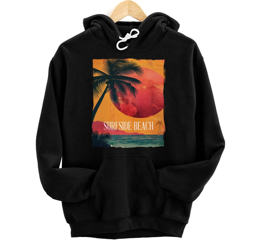 Personalized Surfside Beach Texas Holiday TX Vacation Palm Tree Vintage Pullover Hoodie