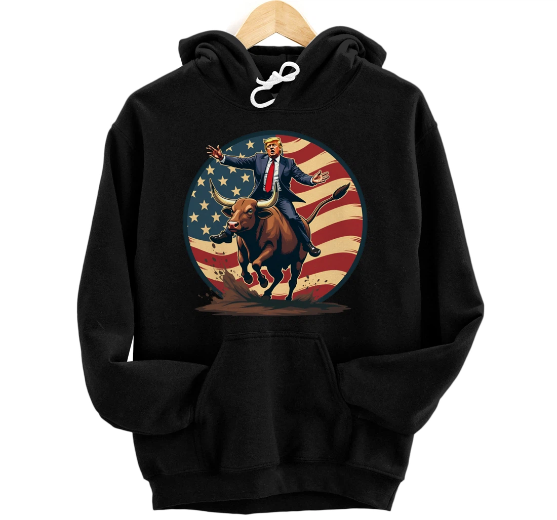 Personalized Trump Bull Rider Tee American Flag USA Riding Rodeo Cowboy Pullover Hoodie