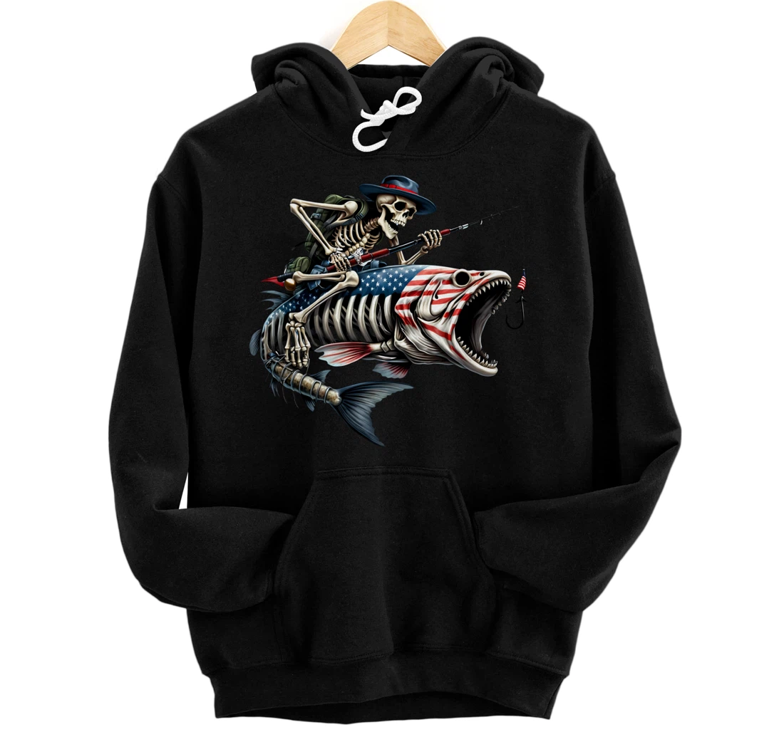 Personalized Skeleton Fishing Bass Fisherman Halloween Pullover Hoodie