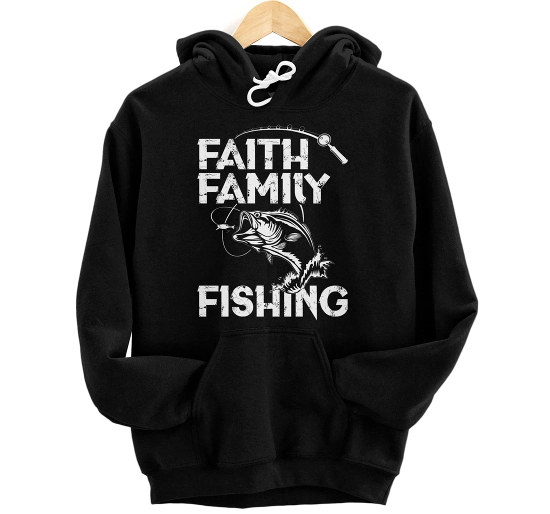 Personalized Faith Family Fishing Bible Bass Fish Fisherman Christian Pullover Hoodie