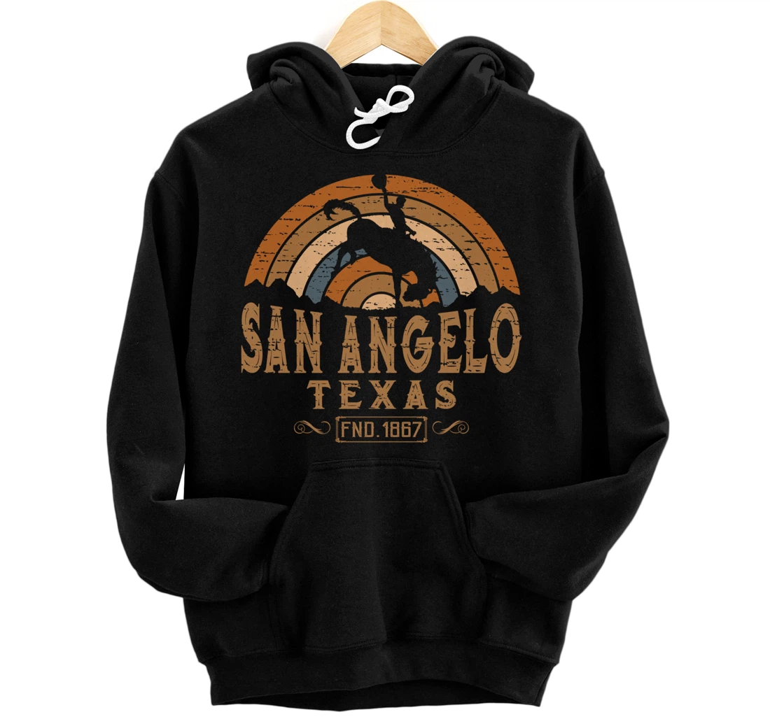 Personalized San Angelo Texas TX Retro Style Rodeo Cowboy (ON BACK) Pullover Hoodie