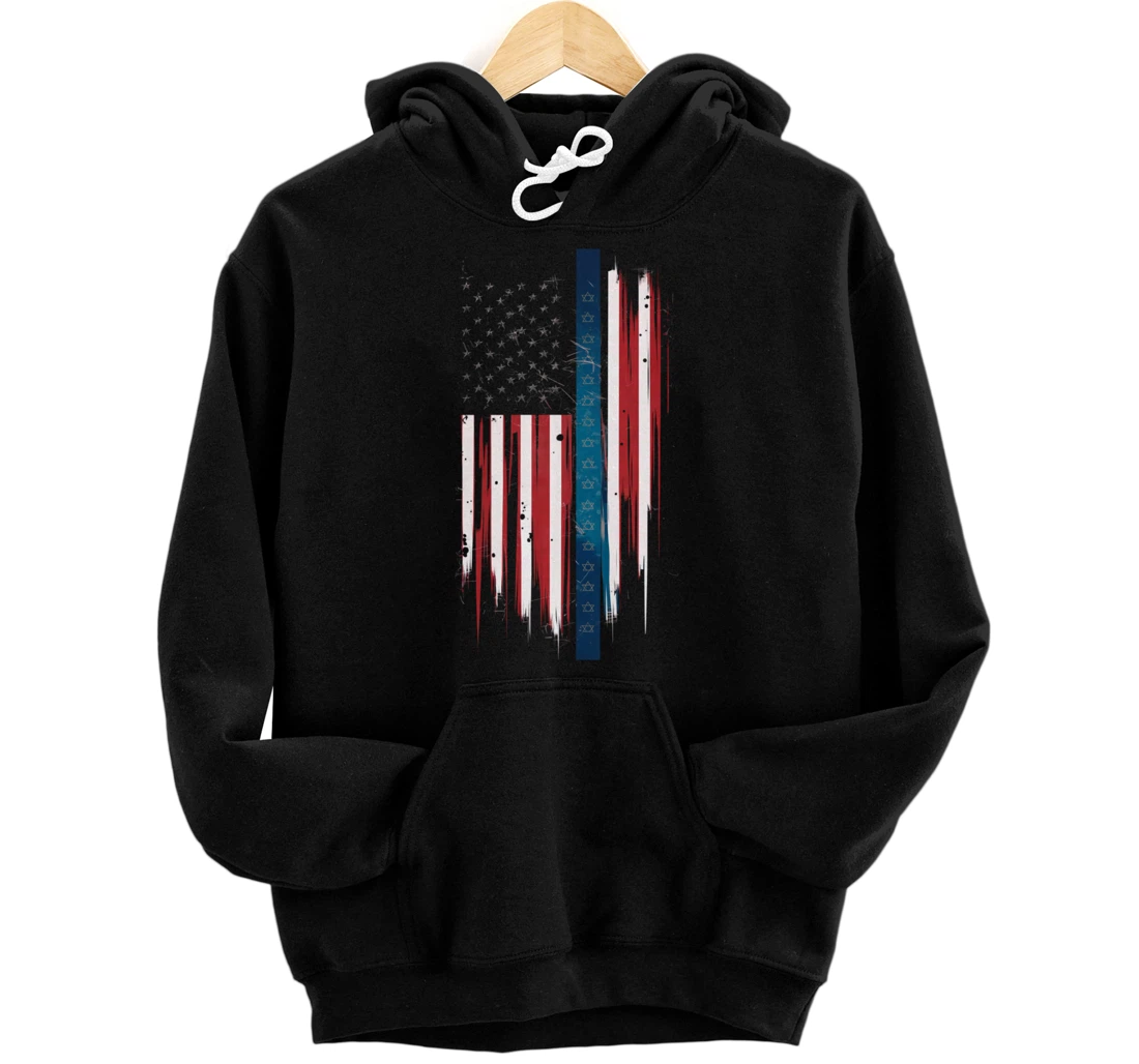 Personalized Israel Independence Star of David US American Flag Patriotic Pullover Hoodie