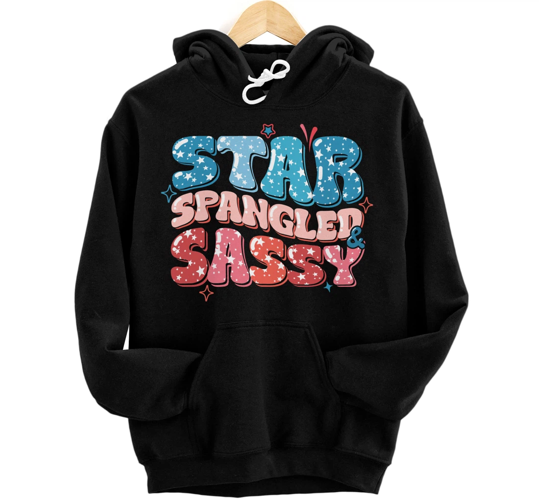 Personalized Star Spangled & Sassy Independence Day Groovy 4th Of July Pullover Hoodie