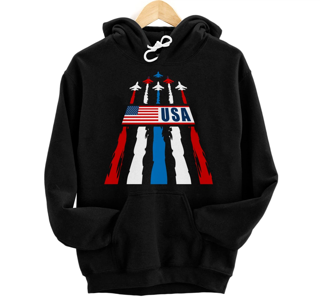 Personalized Independence Day Fighter Jet Cool Graphic July 4th USA Pullover Hoodie