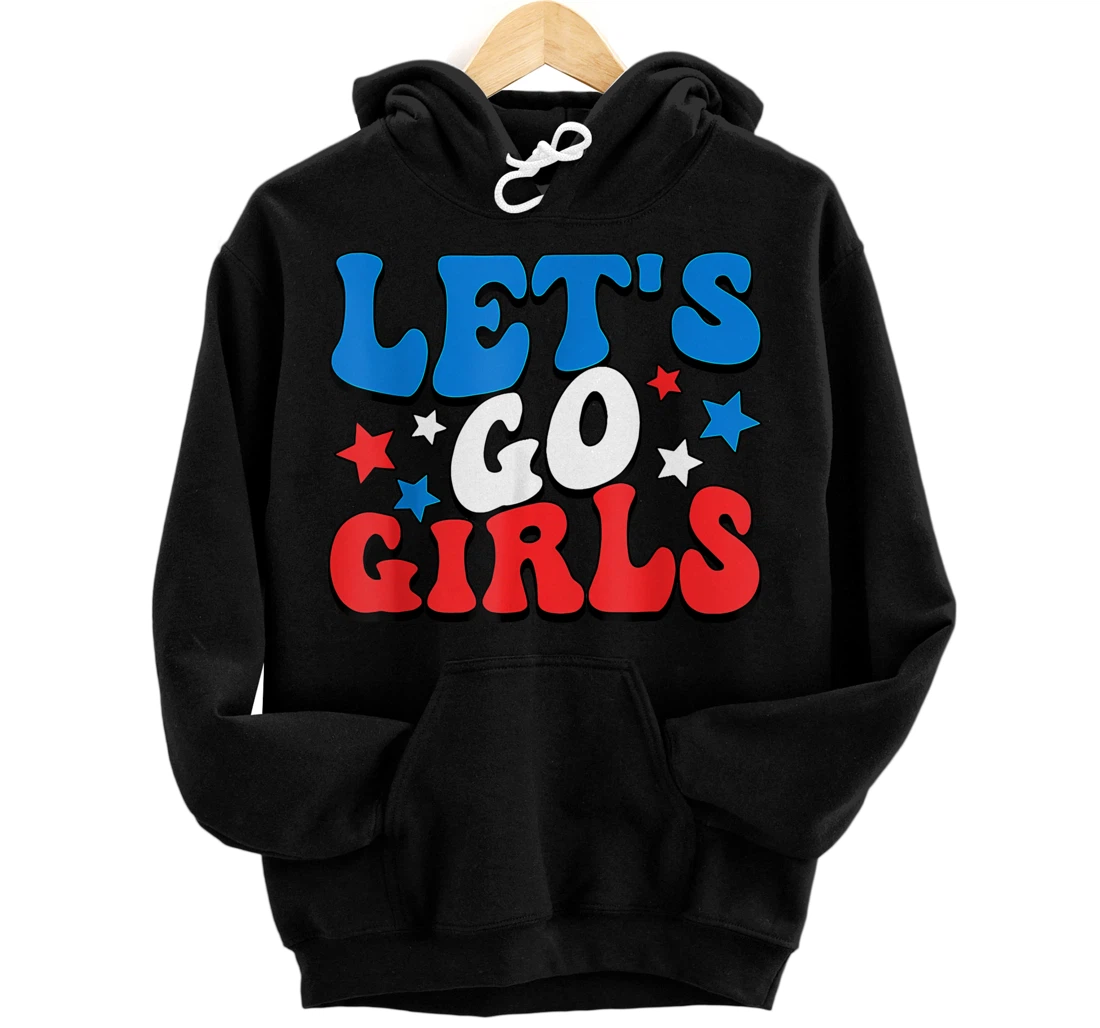 Personalized Retro Groovy Let's Go Girls 4th Of July Independence Day Pullover Hoodie