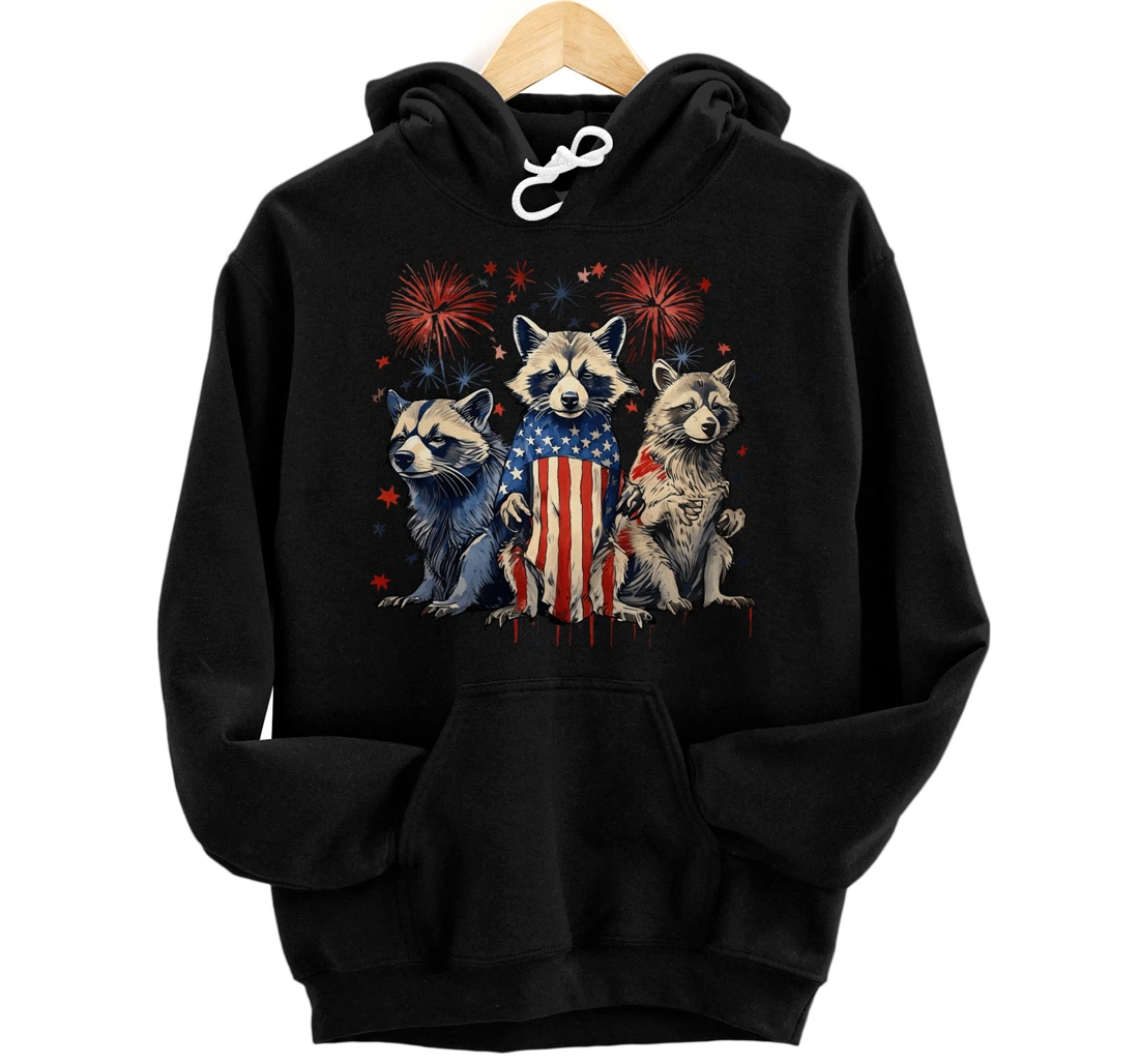 Personalized Happy Independence Day Patriotic US Flag Raccoon 4th Of July Pullover Hoodie