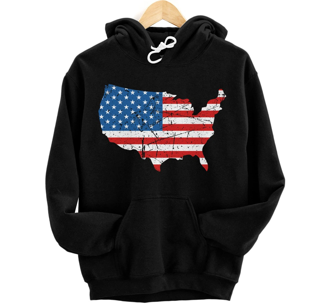 Personalized USA Patriotic American Flag - 4th July US Independence Map Pullover Hoodie