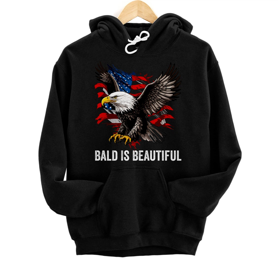 Personalized Bald Is Beautiful 4th of July Independence Day Bald Eagle Pullover Hoodie