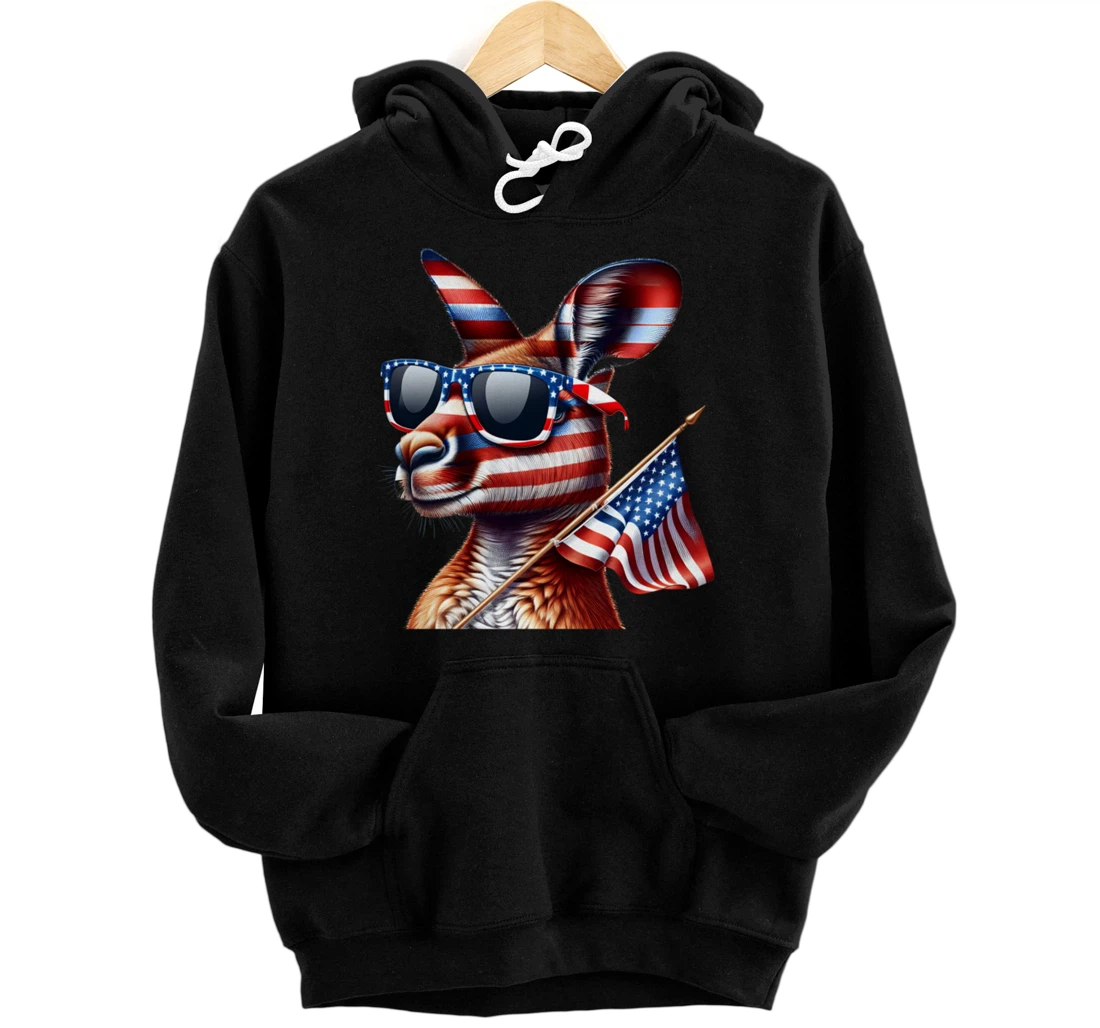 Personalized memorial day and labor day garden flags Kangaroo 4th in July Pullover Hoodie