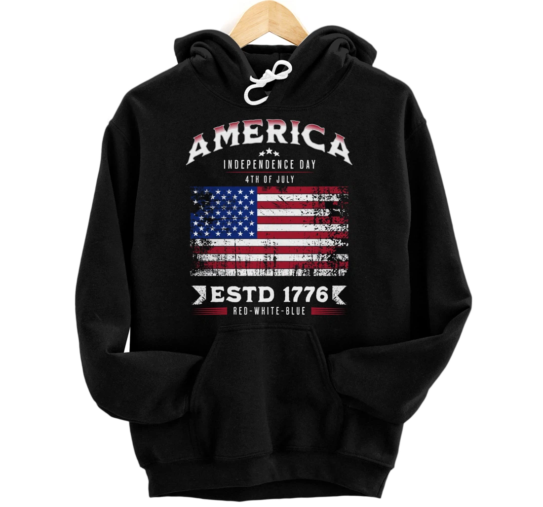 Personalized Vintage American Flag Independance Day 4th of July 1776 USA Pullover Hoodie