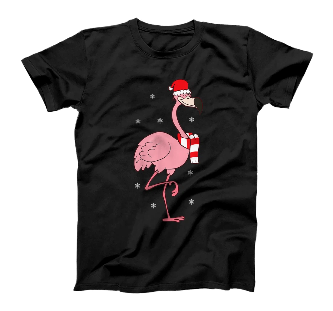 Christmas Flamingo With Santa Hat Cute Christmas Flamingo T-Shirt