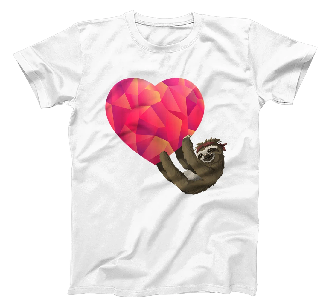 Sloth Hanging On Polygon Heart Valentine's Day T-Shirt